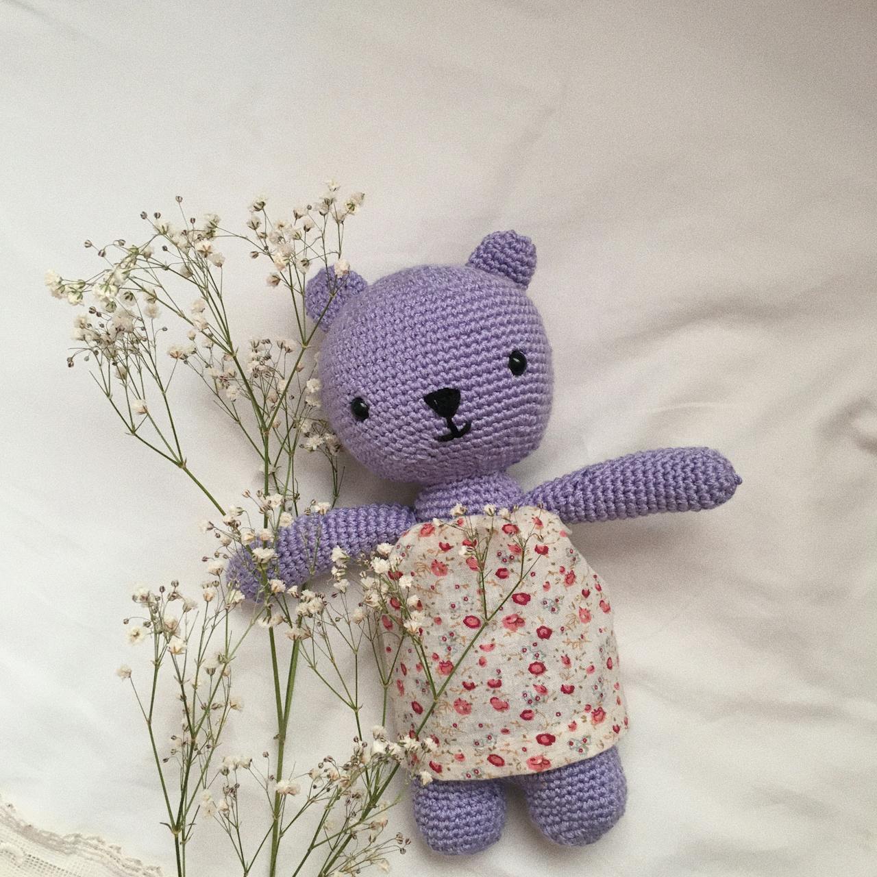 purple bear with dress plushie